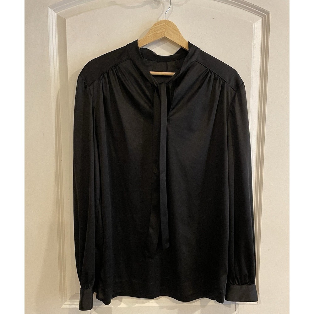 Black Vintage Tie Neck Disco Satin Top‎ L/XL